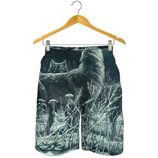 Howling Snowy Wolf Painting Print Men's Shorts