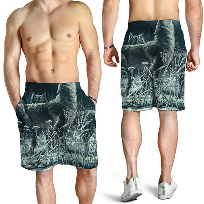 Howling Snowy Wolf Painting Print Men's Shorts