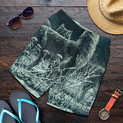 Howling Snowy Wolf Painting Print Men's Shorts