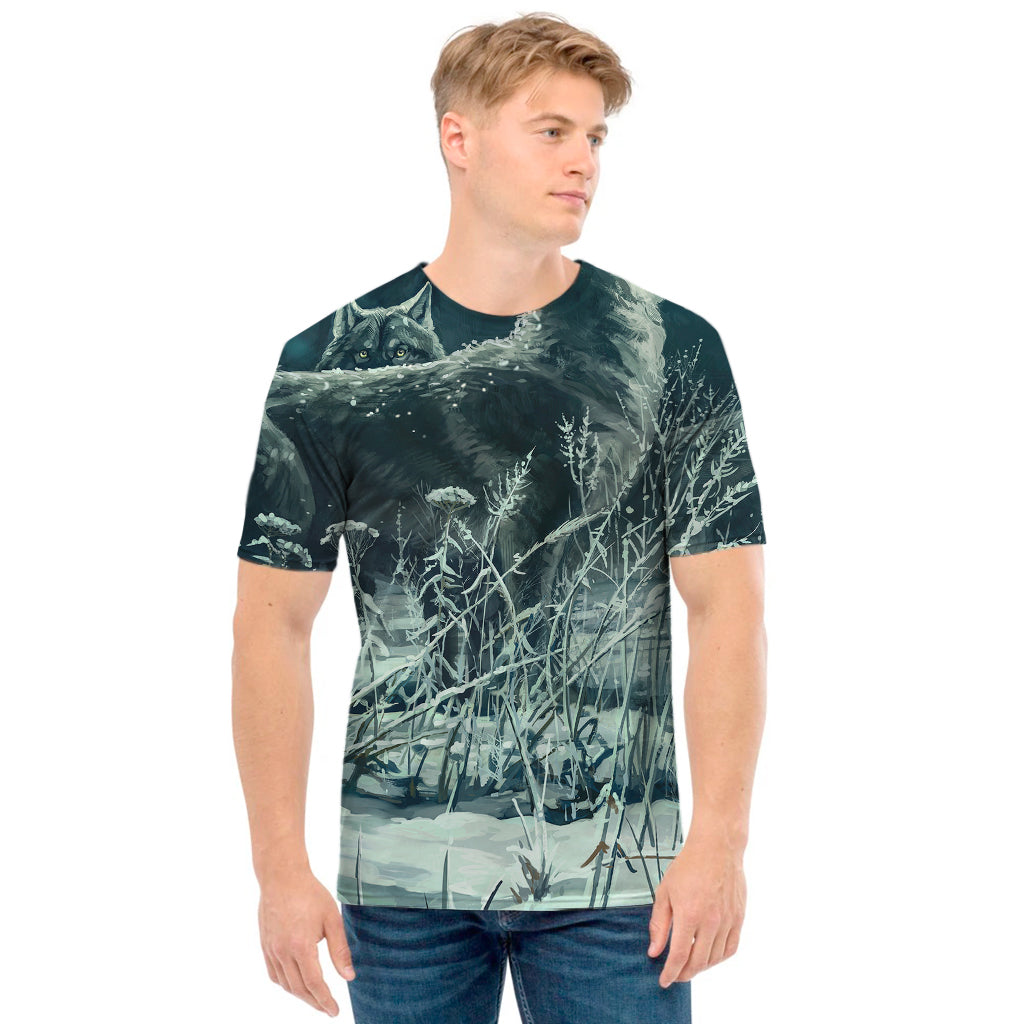 Howling Snowy Wolf Painting Print Men's T-Shirt