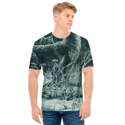 Howling Snowy Wolf Painting Print Men's T-Shirt