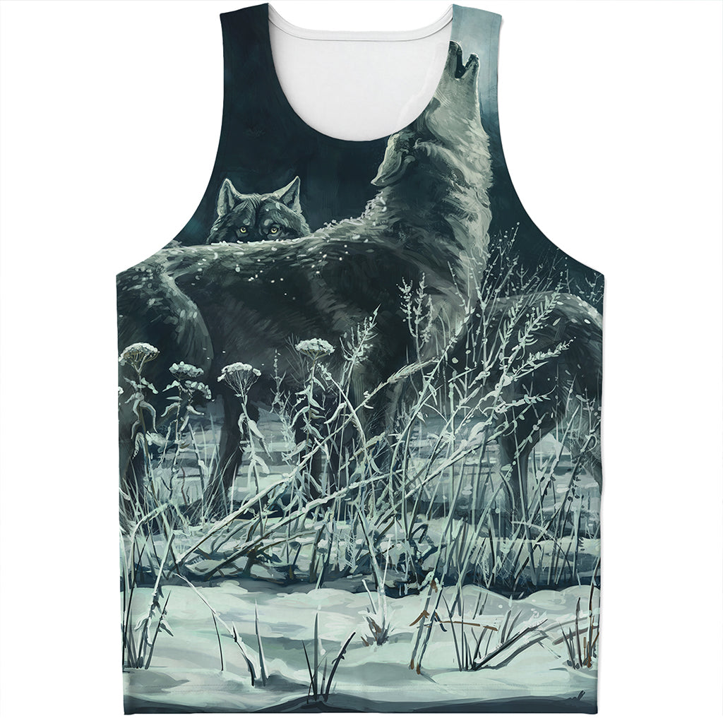 Howling Snowy Wolf Painting Print Men's Tank Top