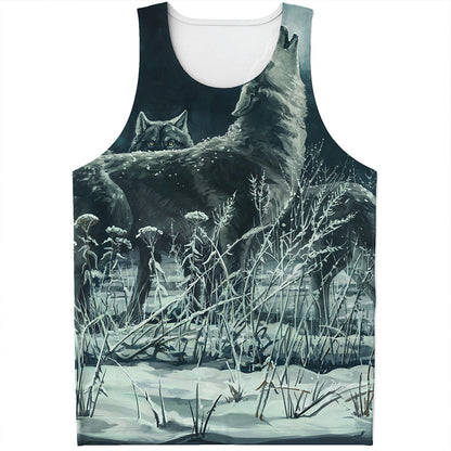 Howling Snowy Wolf Painting Print Men's Tank Top