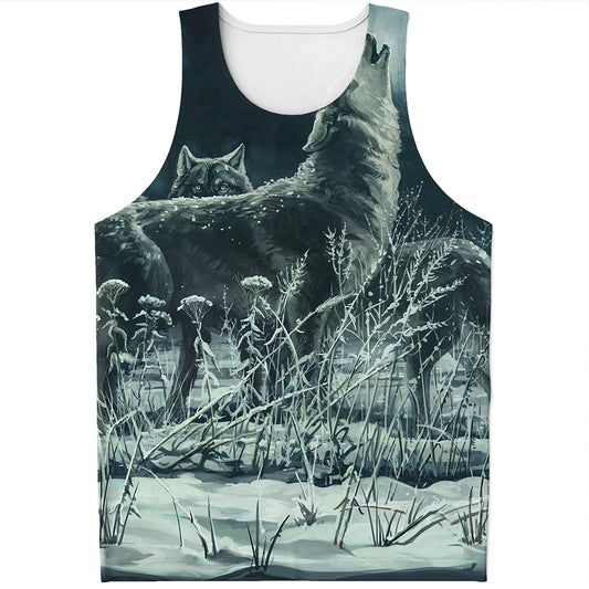 Howling Snowy Wolf Painting Print Men's Tank Top