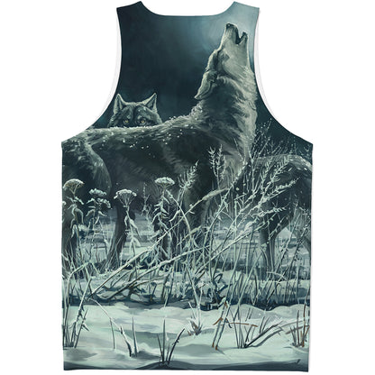Howling Snowy Wolf Painting Print Men's Tank Top