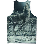 Howling Snowy Wolf Painting Print Men's Tank Top