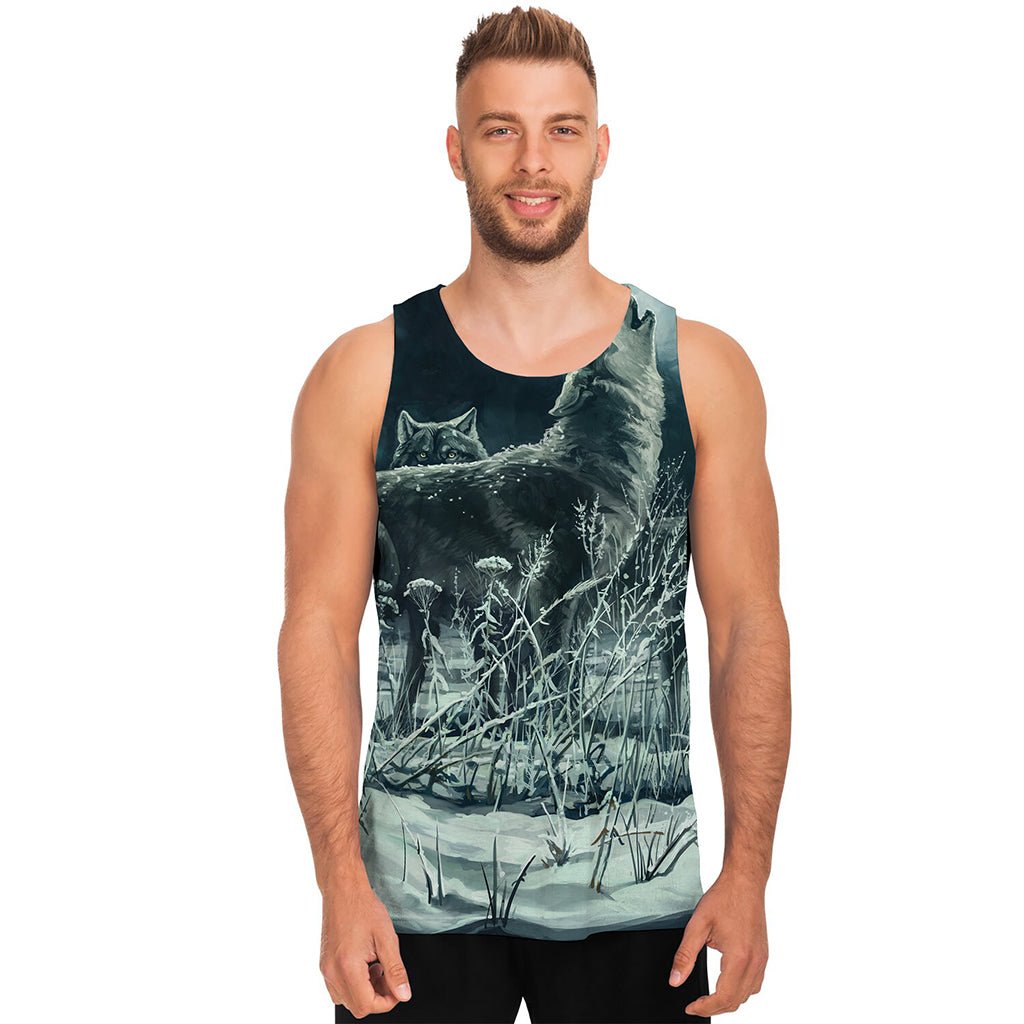 Howling Snowy Wolf Painting Print Men's Tank Top
