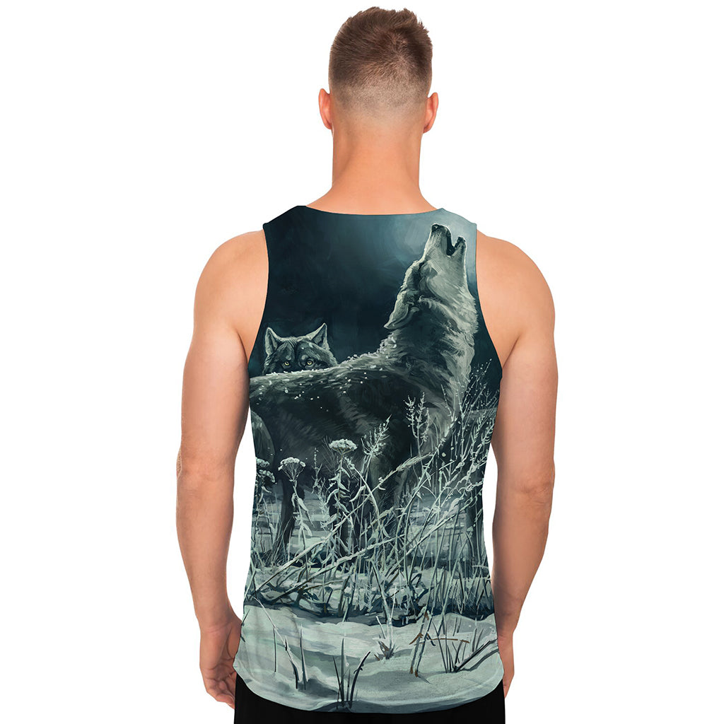 Howling Snowy Wolf Painting Print Men's Tank Top
