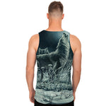 Howling Snowy Wolf Painting Print Men's Tank Top