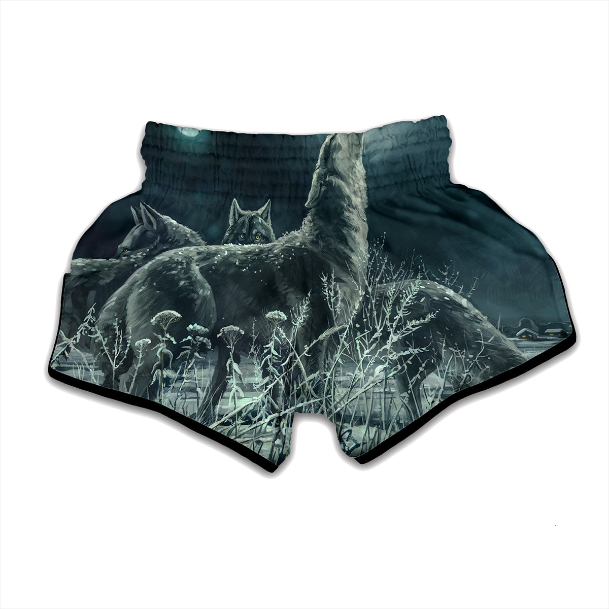 Howling Snowy Wolf Painting Print Muay Thai Boxing Shorts