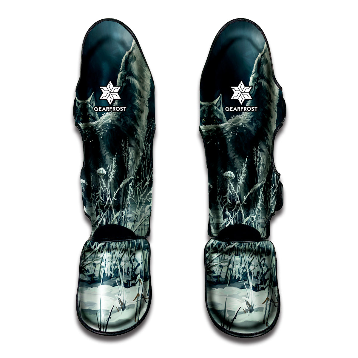 Howling Snowy Wolf Painting Print Muay Thai Shin Guard