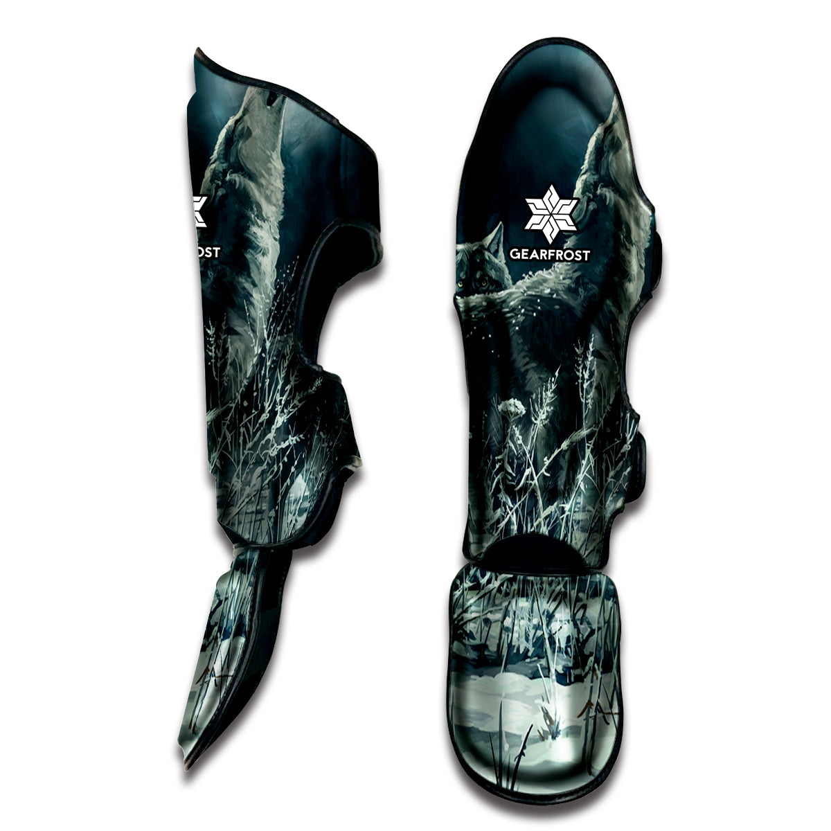 Howling Snowy Wolf Painting Print Muay Thai Shin Guard
