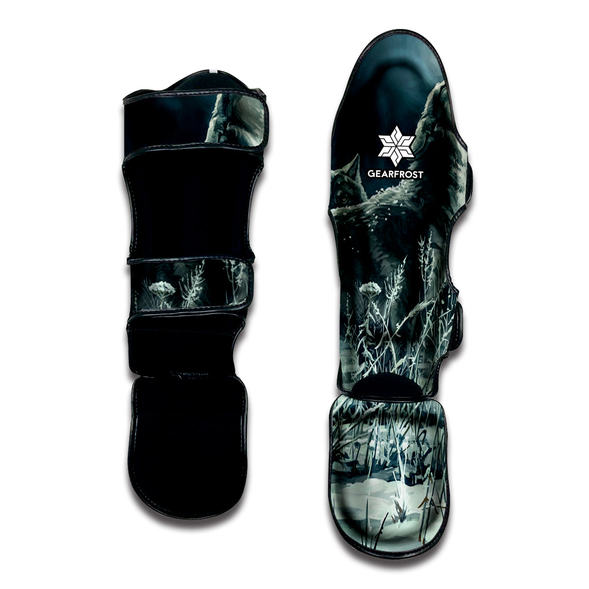 Howling Snowy Wolf Painting Print Muay Thai Shin Guard