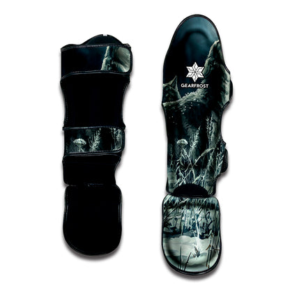 Howling Snowy Wolf Painting Print Muay Thai Shin Guard