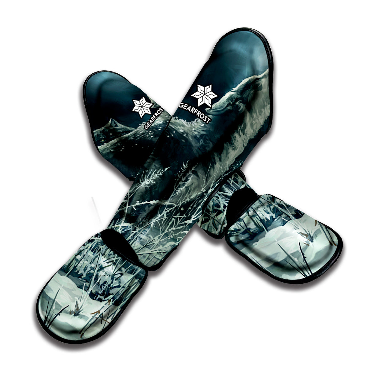Howling Snowy Wolf Painting Print Muay Thai Shin Guard