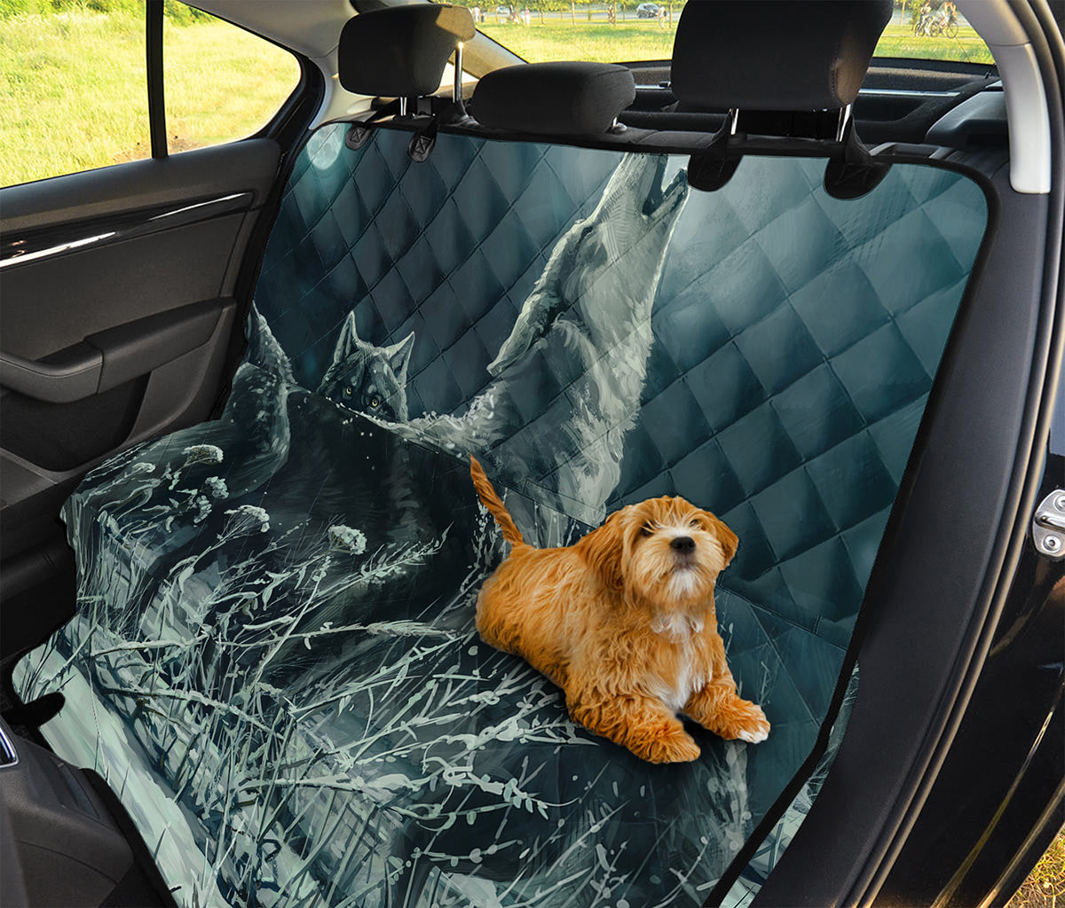 Howling Snowy Wolf Painting Print Pet Car Back Seat Cover