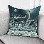Howling Snowy Wolf Painting Print Pillow Cover