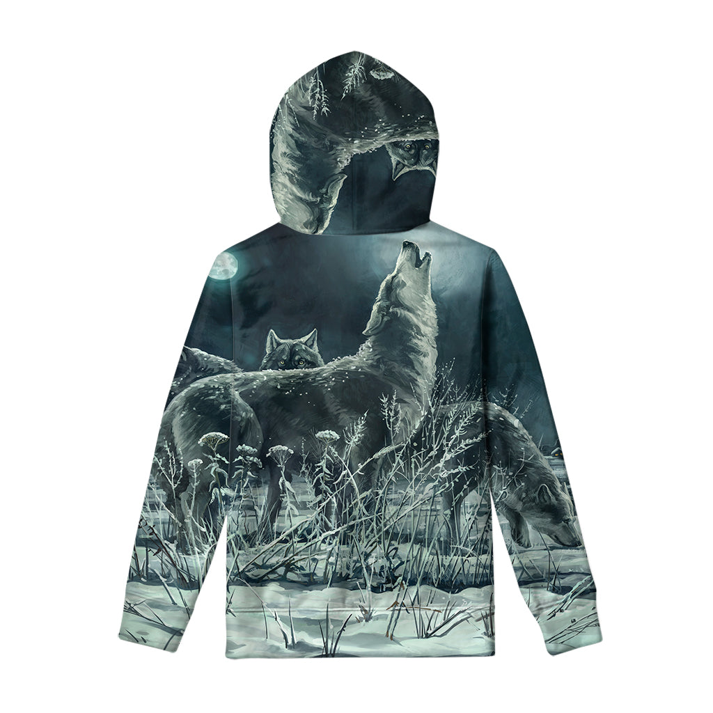 Howling Snowy Wolf Painting Print Pullover Hoodie