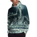 Howling Snowy Wolf Painting Print Pullover Hoodie