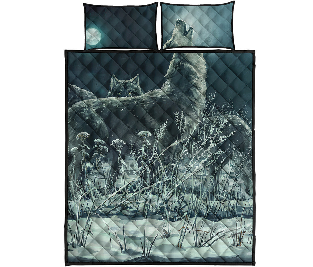 Howling Snowy Wolf Painting Print Quilt Bed Set
