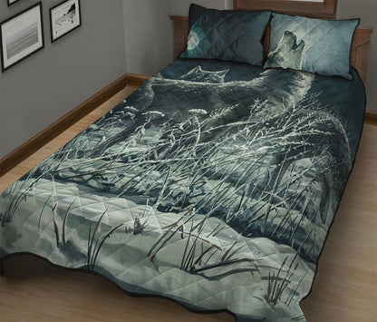 Howling Snowy Wolf Painting Print Quilt Bed Set