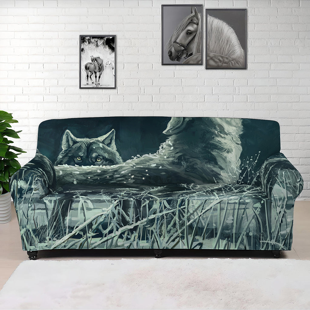 Howling Snowy Wolf Painting Print Sofa Cover