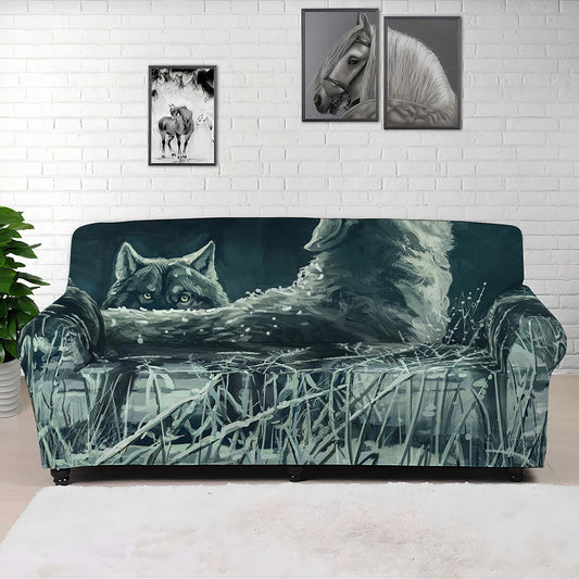 Howling Snowy Wolf Painting Print Sofa Cover