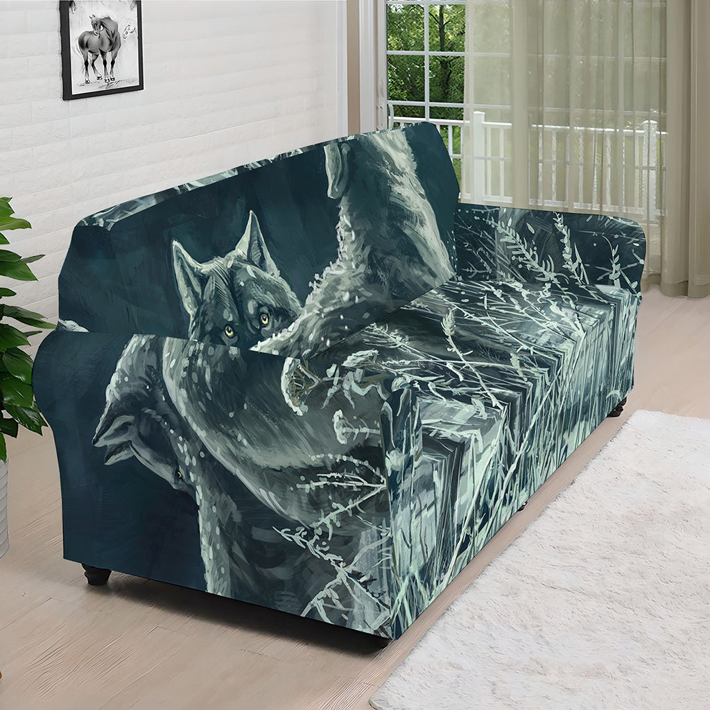 Howling Snowy Wolf Painting Print Sofa Cover