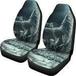 Howling Snowy Wolf Painting Print Universal Fit Car Seat Covers