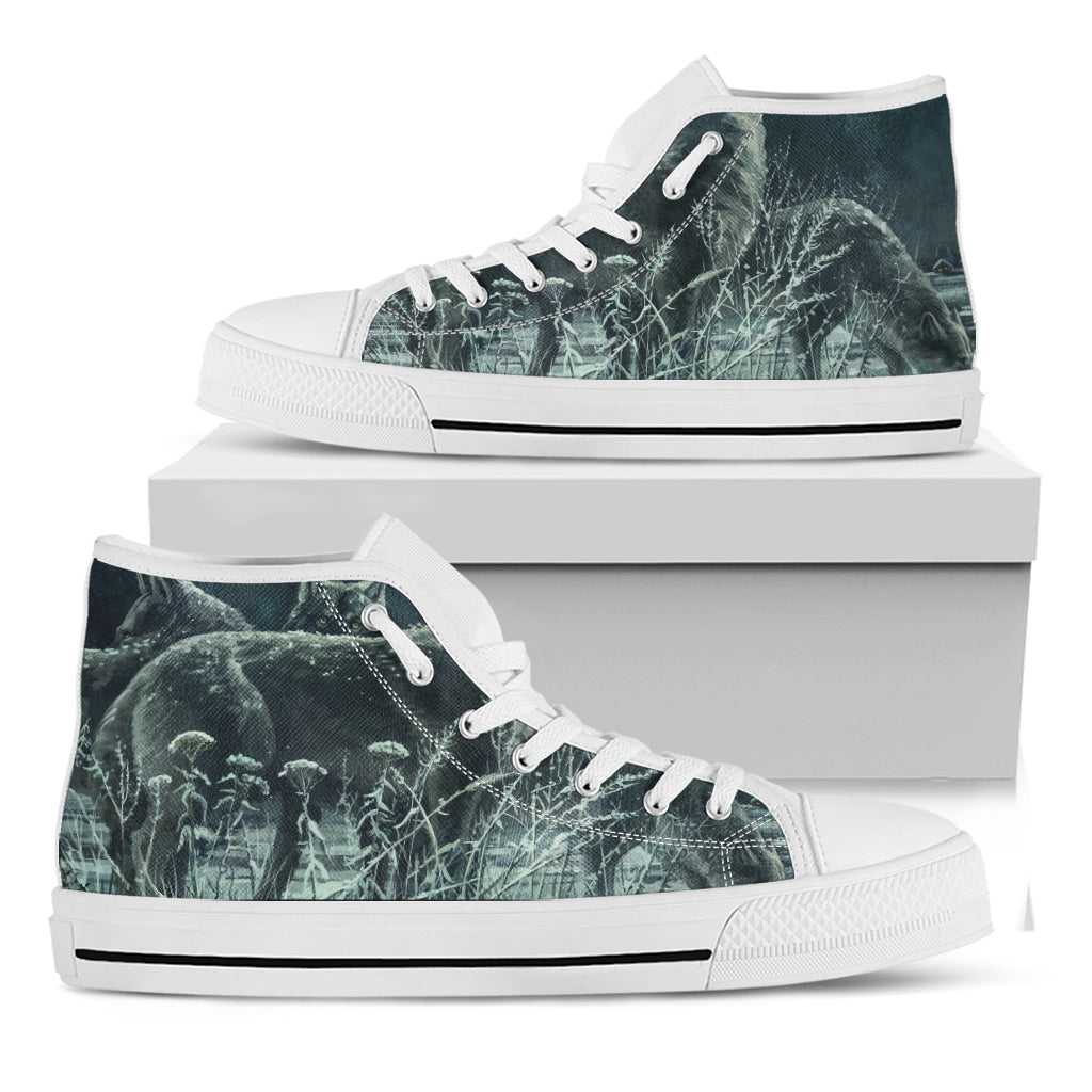 Howling Snowy Wolf Painting Print White High Top Shoes