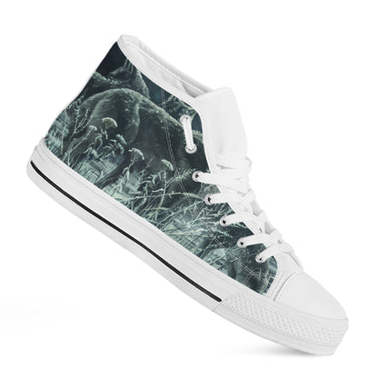 Howling Snowy Wolf Painting Print White High Top Shoes