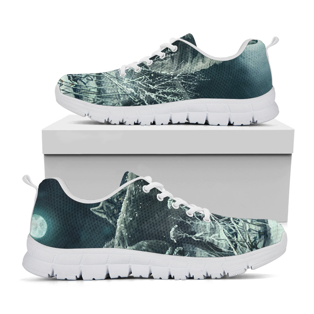 Howling Snowy Wolf Painting Print White Sneakers