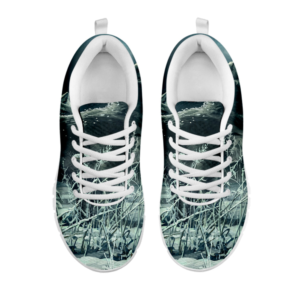 Howling Snowy Wolf Painting Print White Sneakers