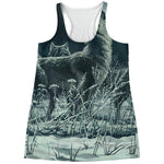 Howling Snowy Wolf Painting Print Women's Racerback Tank Top