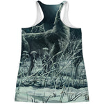 Howling Snowy Wolf Painting Print Women's Racerback Tank Top