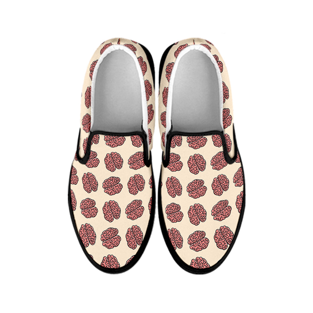 Human Brain Pattern Print Black Slip On Shoes
