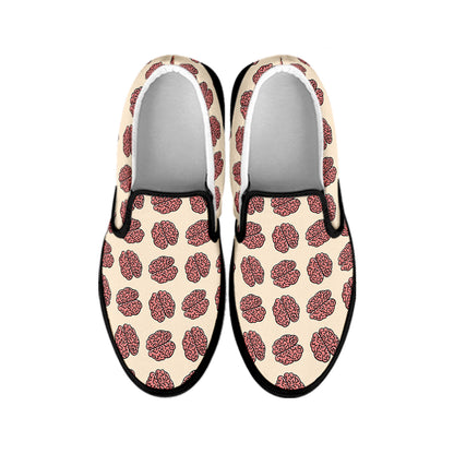 Human Brain Pattern Print Black Slip On Shoes