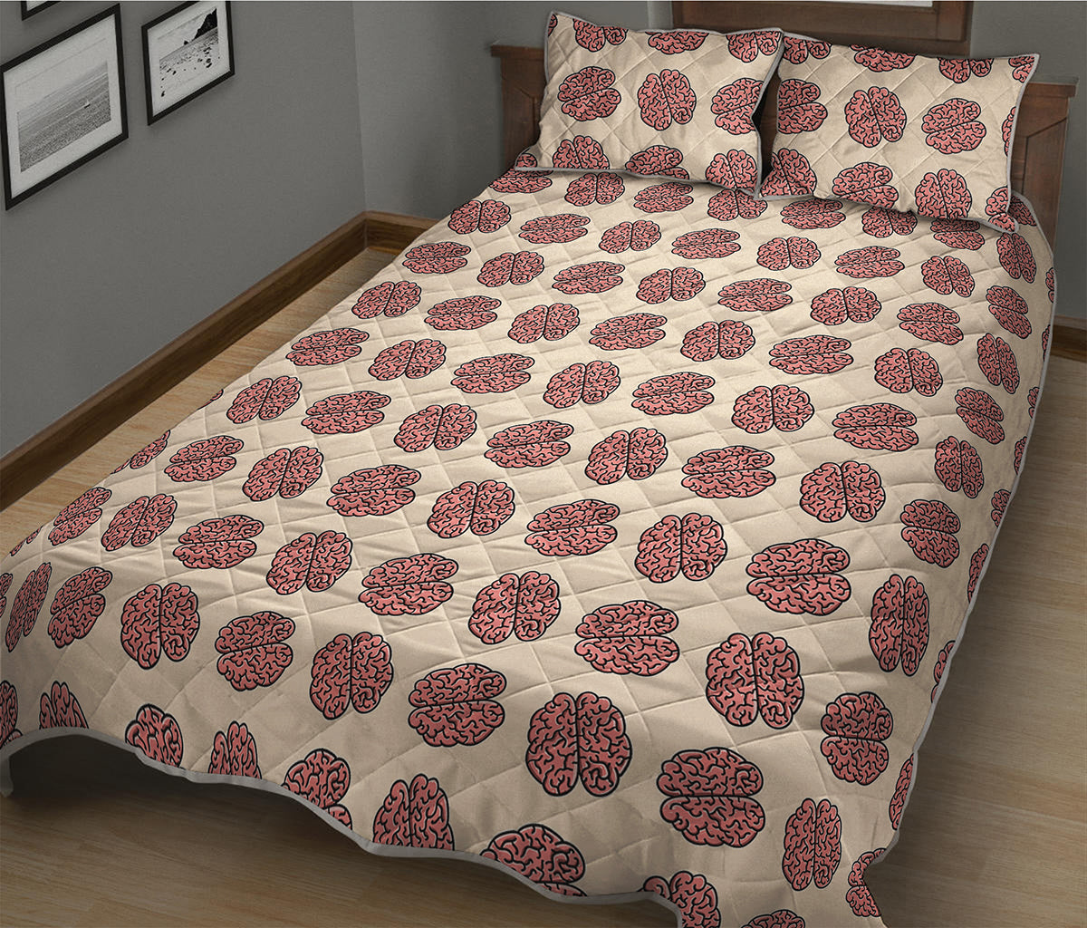 Human Brain Pattern Print Quilt Bed Set