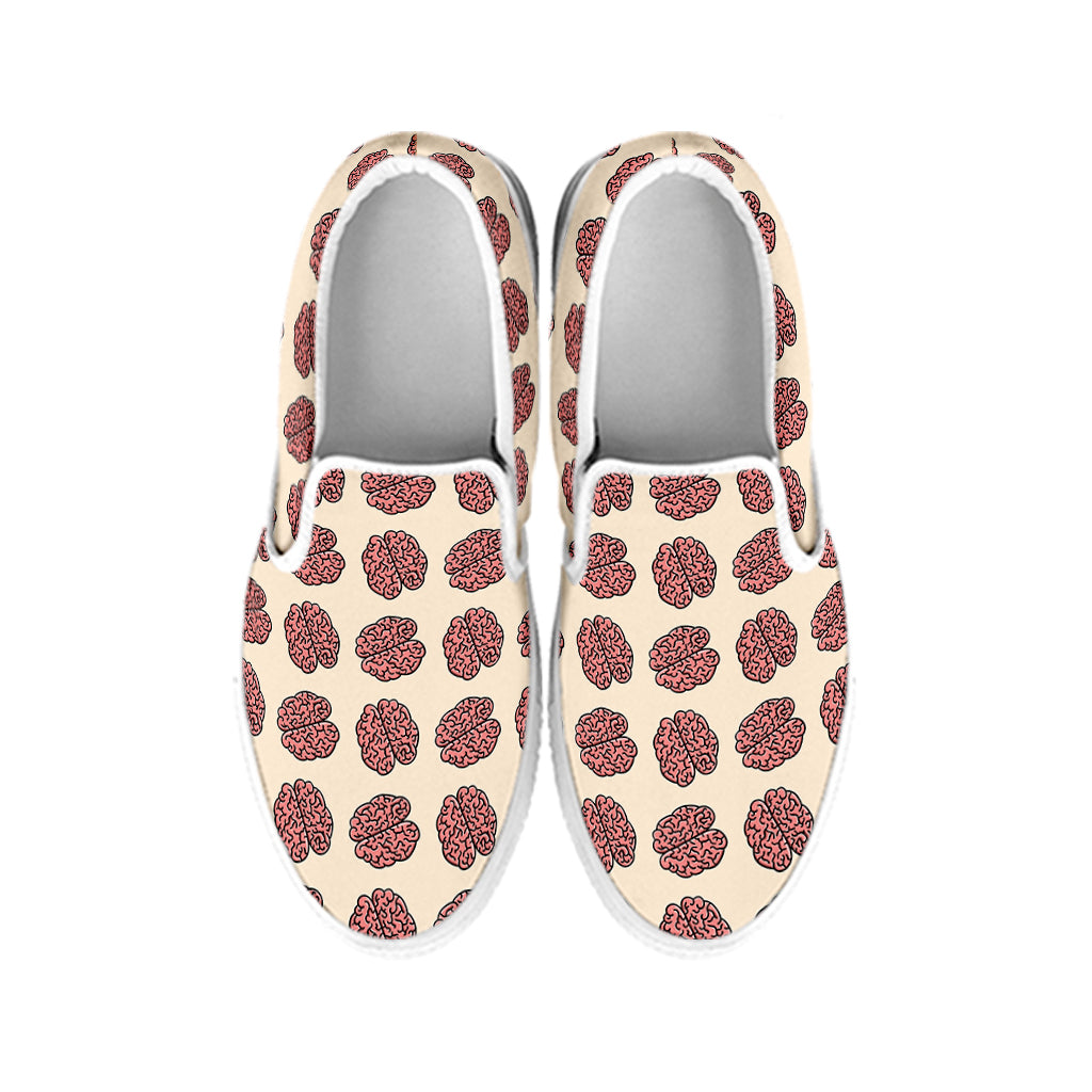 Human Brain Pattern Print White Slip On Shoes