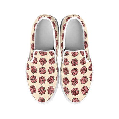 Human Brain Pattern Print White Slip On Shoes