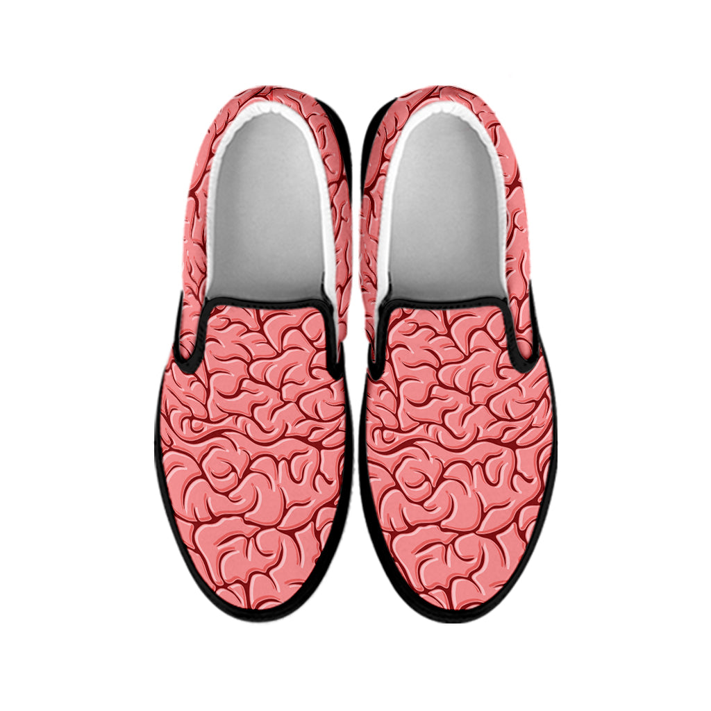 Human Brain Print Black Slip On Shoes