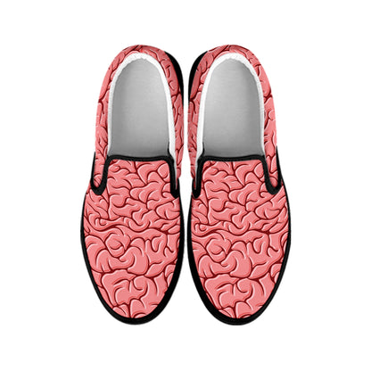 Human Brain Print Black Slip On Shoes