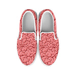 Human Brain Print White Slip On Shoes