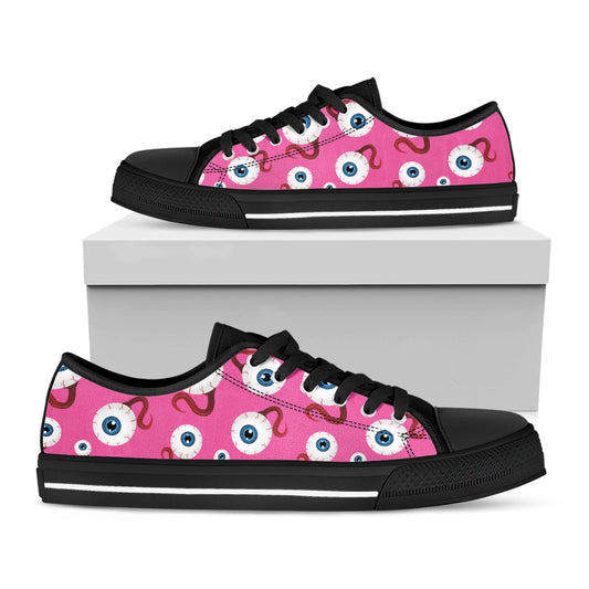 Human Eyeball Pattern Print Black Low Top Shoes