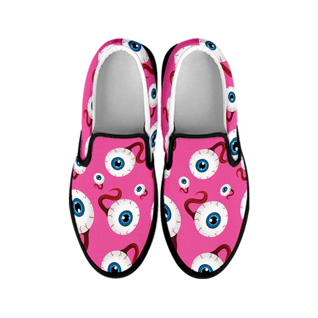 Human Eyeball Pattern Print Black Slip On Shoes