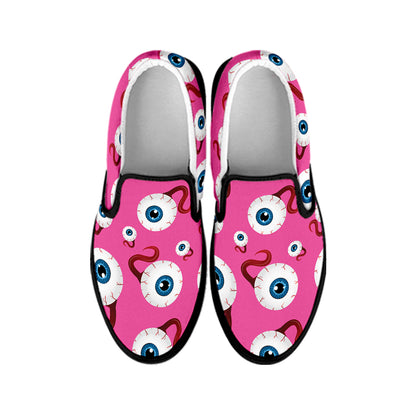 Human Eyeball Pattern Print Black Slip On Shoes