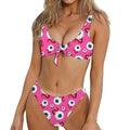 Human Eyeball Pattern Print Front Bow Tie Bikini