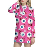 Human Eyeball Pattern Print Hoodie Dress