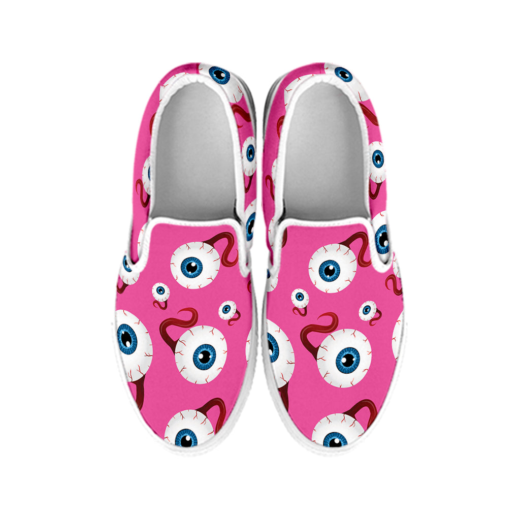 Human Eyeball Pattern Print White Slip On Shoes