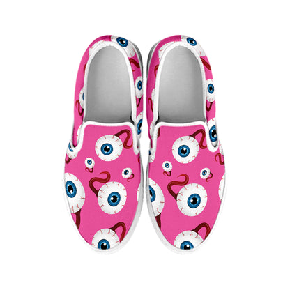 Human Eyeball Pattern Print White Slip On Shoes